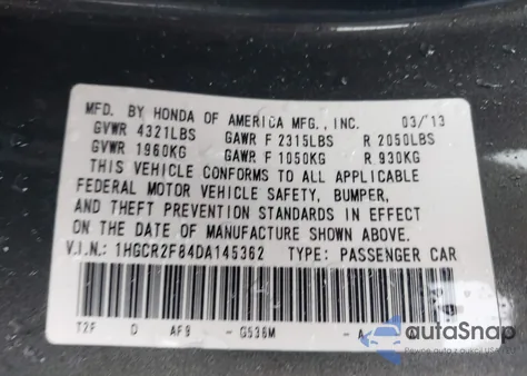 2013 Honda Accord Sdn Ex-L z USA, uszkodzony, nr VIN 1HGCR2F84DA145362